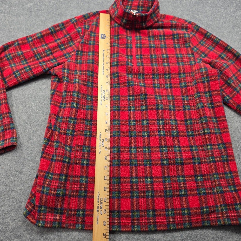 Lands End Mens Red Plaid Fleece Quarter Zip Pullover Sweater Large 14-16 - Picture 3 of 10